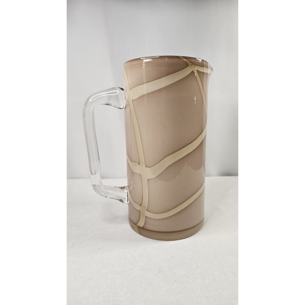 Vintage MCM Hand Blown Glass Pitcher w Handle Nude w Cream Swirls Glass Art